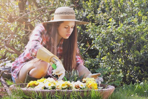 Inspector reviewing supplier documents for garden maintenance