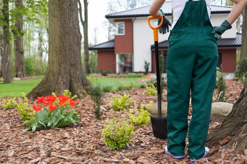Garden maintenance team assisting a client in a Notting Hill garden